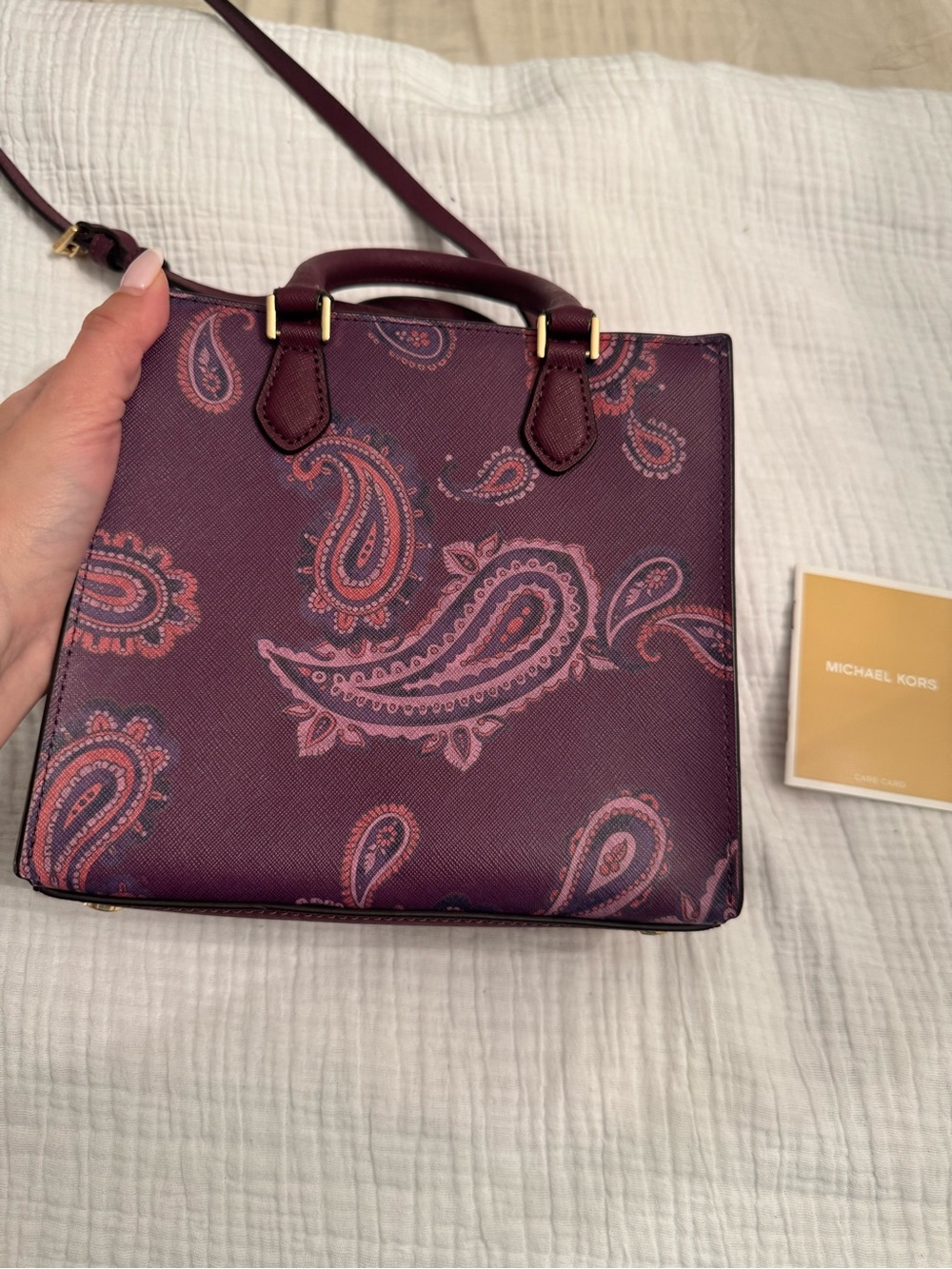 Michael Kors Plum Paisley Saffiano Mini Tote with Gold Hardware - Picture 3 of 5